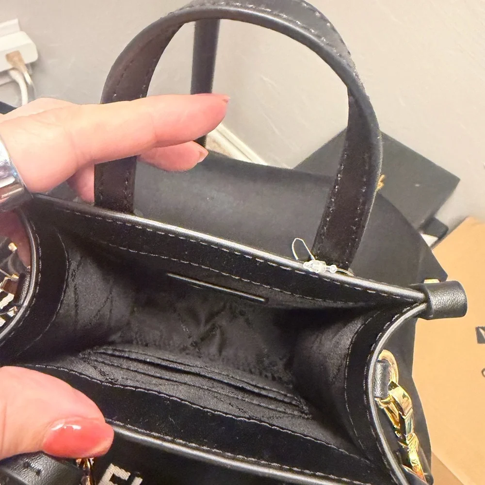 Michael Kors Black Leather Maple XS NS Shopper  Mini Tote Crossbody Gold Hardwar